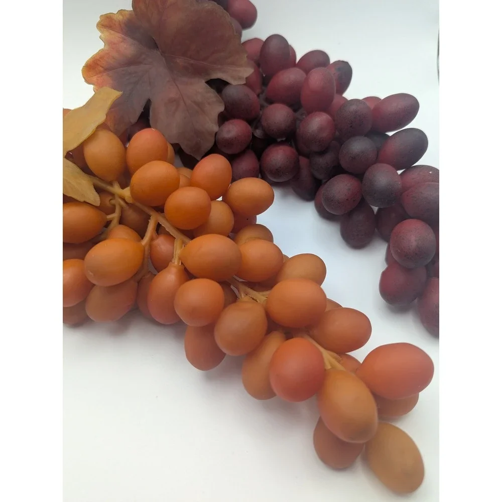 Vintage Style Artificial Grape Clusters Burgundy Amber‎ Faux Fruit Decor 2pc
